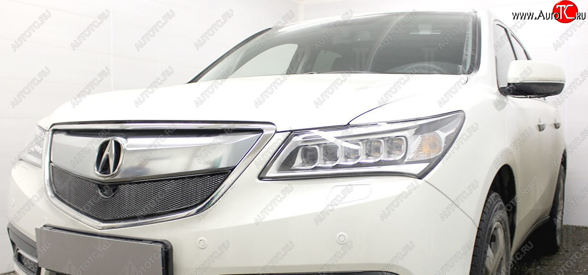 4 299 р. Защитная сетка решетки радиатора Стрелка 11 Премиум (алюминий) Acura MDX YD3 дорестайлинг (2013-2016) (Цвет: черный)  с доставкой в г. Кемерово