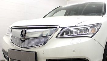 4 549 р. Защитная сетка решетки радиатора Стрелка 11 Премиум (алюминий)  Acura MDX  YD3 (2013-2016) дорестайлинг (Цвет: хром)  с доставкой в г. Кемерово. Увеличить фотографию 1