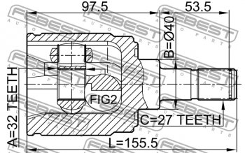4 749 р. Правый шрус внутренний Febest (32X40X27) Honda StepWagon RF3,RF4 минивэн дорестайлинг (2001-2003)  с доставкой в г. Кемерово. Увеличить фотографию 4