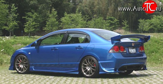 8 299 р. Задний бампер Bomex Style Honda Civic FD седан дорестайлинг (2005-2008) (Неокрашенный)  с доставкой в г. Кемерово