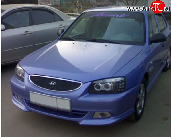 3 499 р. Накладки M-VRS на передний бампер автомобиля Hyundai Accent седан ТагАЗ (2001-2012) (Неокрашенная)  с доставкой в г. Кемерово