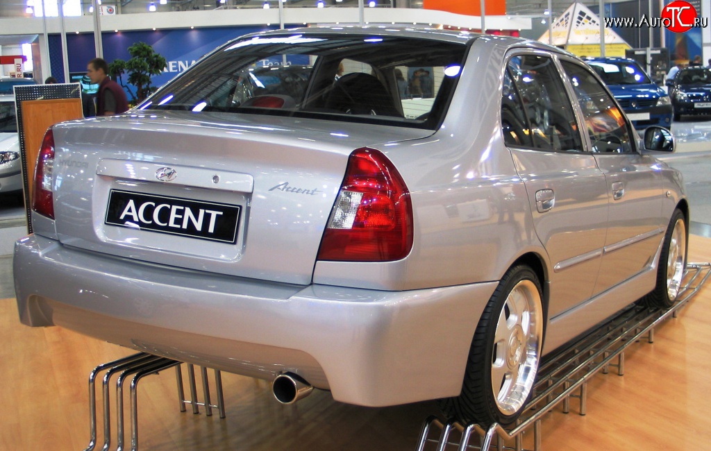 4 699 р. Задний бампер ATH-classic Hyundai Accent седан ТагАЗ (2001-2012) (Неокрашенный)  с доставкой в г. Кемерово