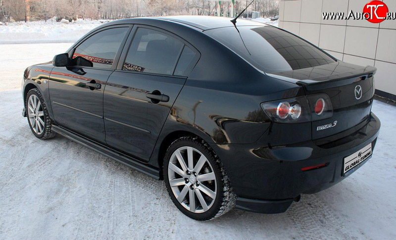 3 049 р. Комплект накладок на задний бампер Global-Tuning Mazda 3/Axela BK дорестайлинг седан (2003-2006) (Неокрашенная)  с доставкой в г. Кемерово