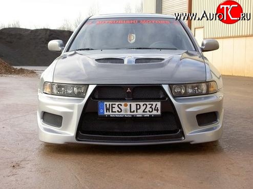 11 099 р. Передний бампер Evo style Mitsubishi Galant 8  дорестайлинг седан (1996-1998) (Без сетки, Неокрашенный)  с доставкой в г. Кемерово