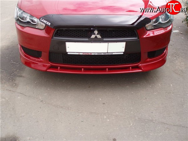 899 р. Вставка переднего бампера (зубатка) Evo  Mitsubishi Lancer  10 CY (2007-2017) седан дорестайлинг, хэтчбэк дорестайлинг, седан рестайлинг, хэтчбек 5 дв рестайлинг (Неокрашенная)  с доставкой в г. Кемерово