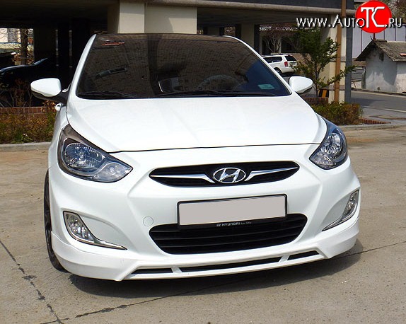 3 399 р. Накладка CT на передний бампер Hyundai Solaris RBr седан дорестайлинг (2010-2014) (Неокрашенная)  с доставкой в г. Кемерово
