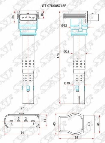 Катушка зажигания SAT Audi A3 8V1 хэтчбэк 3 дв. дорестайлинг (2012-2016)