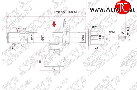 3 599 р. Амортизатор передний SAT (LH=RH) Audi A1 8X1 хэтчбэк 3 дв. дорестайлинг (2010-2014)  с доставкой в г. Кемерово