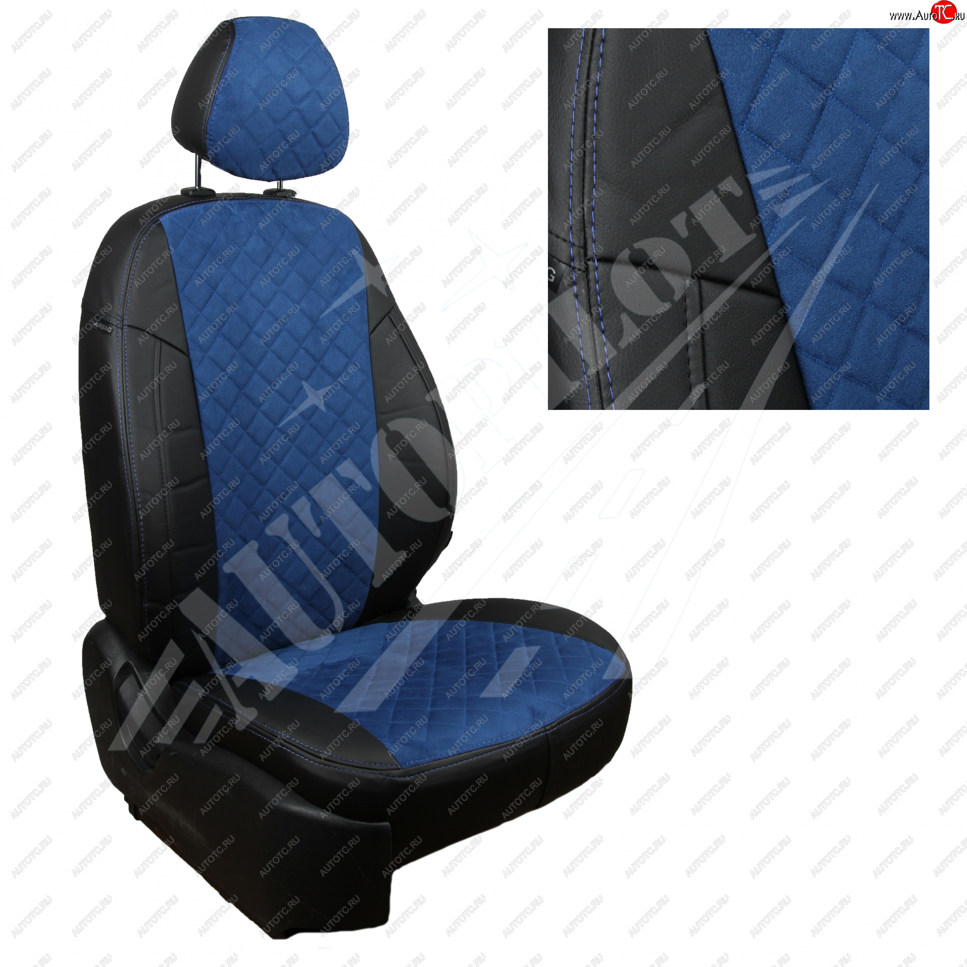 14 249 р. Чехлы сидений AUTOPILOT Алькантара Ромб (ЗС 40/60)  Audi A1  8XA хэтчбэк 5 дв. (2010-2018) дорестайлинг, рестайлинг (Черный + Синий)  с доставкой в г. Кемерово