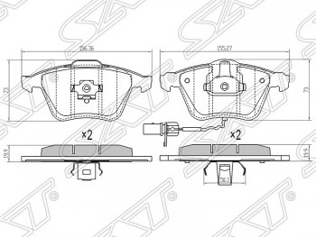 1 259 р. Передние тормозные колодки SAT (156,36/155,27х73х19,9 мм)  Audi A3 ( 8P1 хэтчбэк 3 дв.,  8PA хэтчбэк 5 дв.) (2003-2013), Skoda Superb ( B6 (3T),  B6 (3T5),  (B6) 3T) (2008-2015), Volkswagen Golf  5 (2003-2009)  с доставкой в г. Кемерово. Увеличить фотографию 1