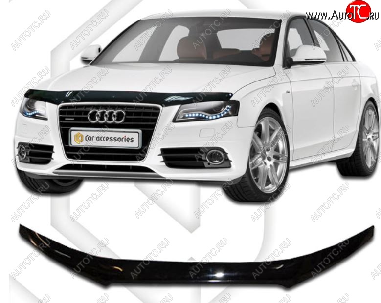 2 199 р. Дефлектор капота CA-Plastic  Audi A4  B8 (2007-2011) дорестайлинг, седан, дорестайлинг, универсал (Classic черный, Без надписи)  с доставкой в г. Кемерово