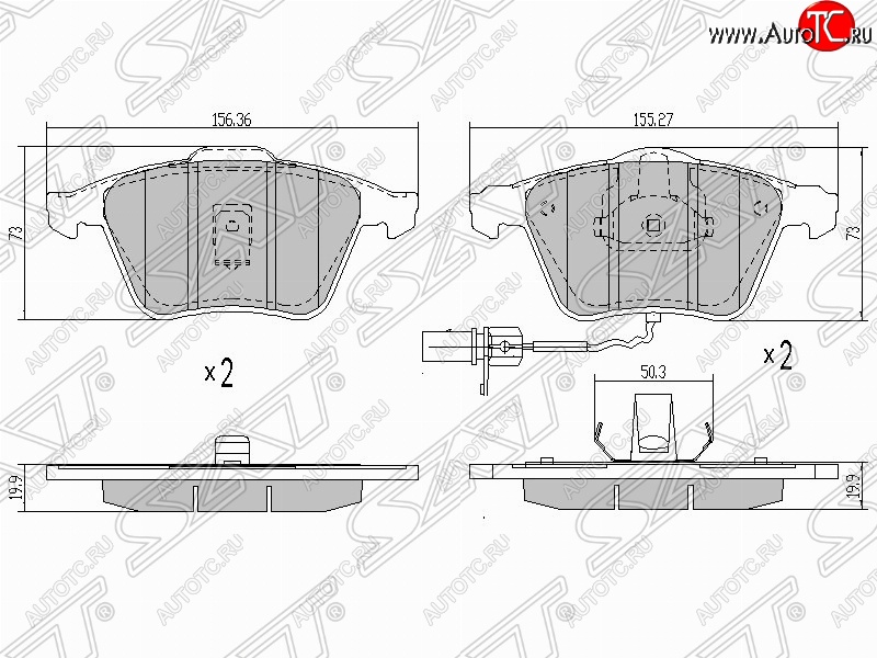 1 259 р. Колодки тормозные передние SAT (пр-во Китай) Audi A6 C6 дорестайлинг, универсал (2004-2008)  с доставкой в г. Кемерово