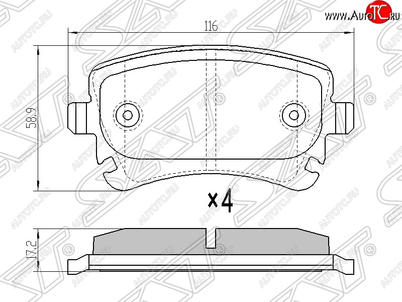 1 099 р. Колодки тормозные SAT (задние)  Audi A4  B6 (2000-2006), Audi A6  C6 (2004-2008), Audi A8 ( D3,  D4) (2002-2013), Volkswagen Caravelle  T5 (2002-2015), Volkswagen Transporter  T5 (2003-2015)  с доставкой в г. Кемерово