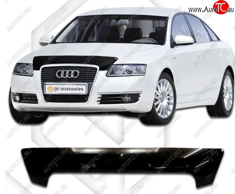 1 899 р. Дефлектор капота CA-Plastic Audi A6 C6 дорестайлинг, седан (2004-2008) (Classic черный, Без надписи)  с доставкой в г. Кемерово