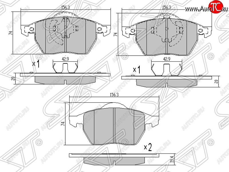 839 р. Комплект задних тормозных колодок SAT Audi A6 C5 дорестайлинг, седан (1997-2001)  с доставкой в г. Кемерово