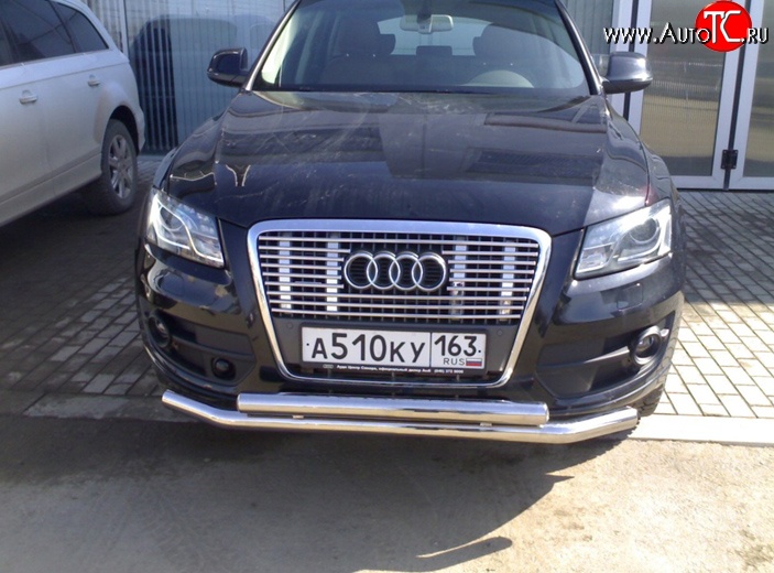 12 999 р. Двойная защита переднего бампера 63.5 мм Металл Дизайн Audi Q5 8R рестайлинг (2012-2017) (полированная нержавейка)  с доставкой в г. Кемерово