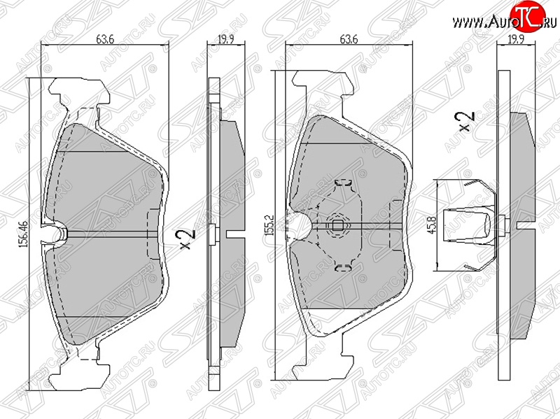 1 149 р. Колодки тормозные SAT (передние, Китай) BMW 5 серия E60 седан дорестайлинг (2003-2007)  с доставкой в г. Кемерово