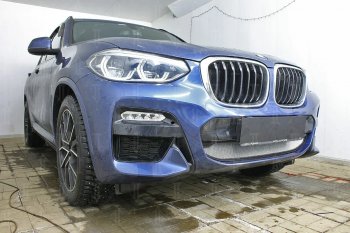 3 949 р. Защитная сетка радиатора в бампер (алюминий/пластик, 2.0i /2.0d/3.0d, AT, Base) Стрелка 11 Стандарт  BMW X3  G01 (2017-2021) дорестайлинг (Цвет: хром, без зимней заглушки)  с доставкой в г. Кемерово. Увеличить фотографию 3
