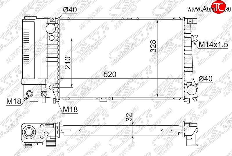 6 849 р. Радиатор двигателя SAT (пластинчатый, 2.0) BMW 5 серия E34 седан дорестайлинг (1988-1994)  с доставкой в г. Кемерово