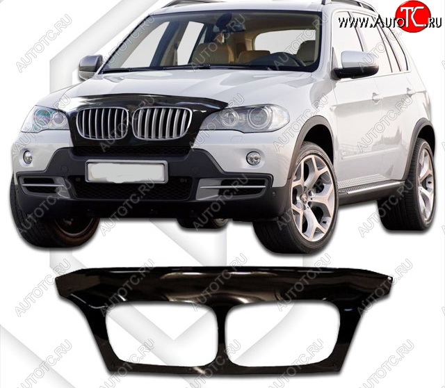 2 699 р. Дефлектор капота CA Plastic Exclusive  BMW X5  E70 (2006-2013) дорестайлинг, рестайлинг (Classic чёрный, Без надписи)  с доставкой в г. Кемерово