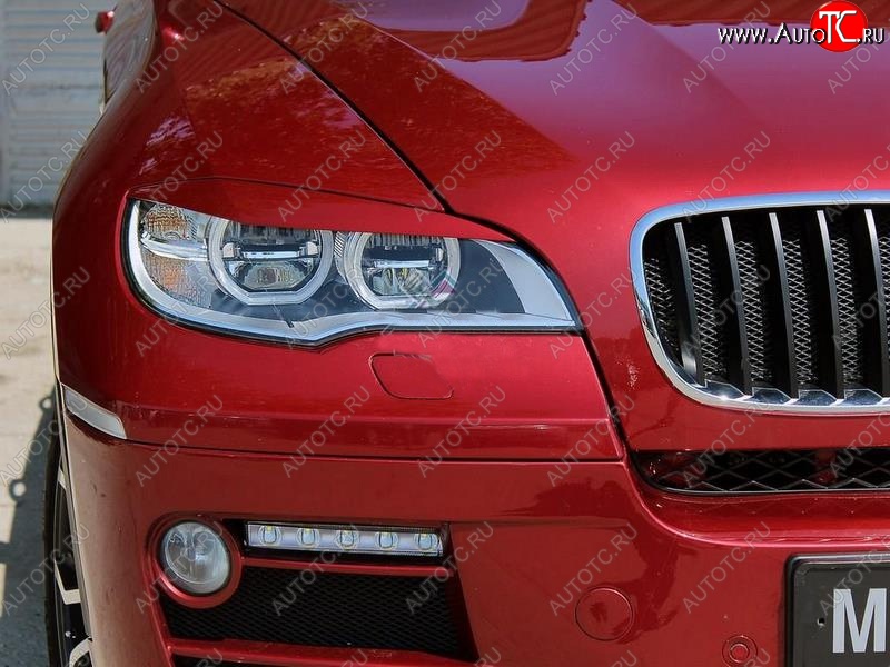1 299 р. Реснички на фары (рестайлинг) Tuning-Sport v2 (для Led оптики)  BMW X6  E71 (2008-2012) дорестайлинг (Неокрашенные)  с доставкой в г. Кемерово
