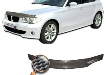 2 599 р. Дефлектор капота CA-Plastiс  BMW 1 серия ( E87,  E82,  E81) (2004-2012) хэтчбэк 5 дв. дорестайлинг, купе 1-ый рестайлинг, хэтчбэк 3 дв. рестайлинг, хэтчбэк 5 дв. рестайлинг (серия Шелкография карбон-серебро)  с доставкой в г. Кемерово. Увеличить фотографию 2