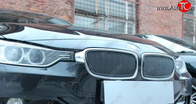 5 399 р. Защитная сетка решетки радиатора Стрелка 11 Премиум (алюминий) BMW 3 серия F30 седан дорестайлинг (2012-2015) (Цвет: черный)  с доставкой в г. Кемерово