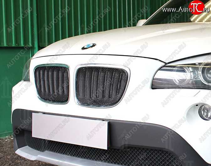 6 199 р. Защитная сетка решетки радиатора Стрелка 11 Премиум (алюминий) BMW X1 E84 (2009-2015) (Цвет: черный)  с доставкой в г. Кемерово