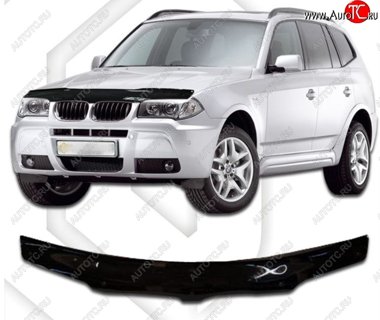 2 799 р. Дефлектор капота CA-Plastic BMW X3 E83 (2003-2009) (Classic черный, Без надписи)  с доставкой в г. Кемерово