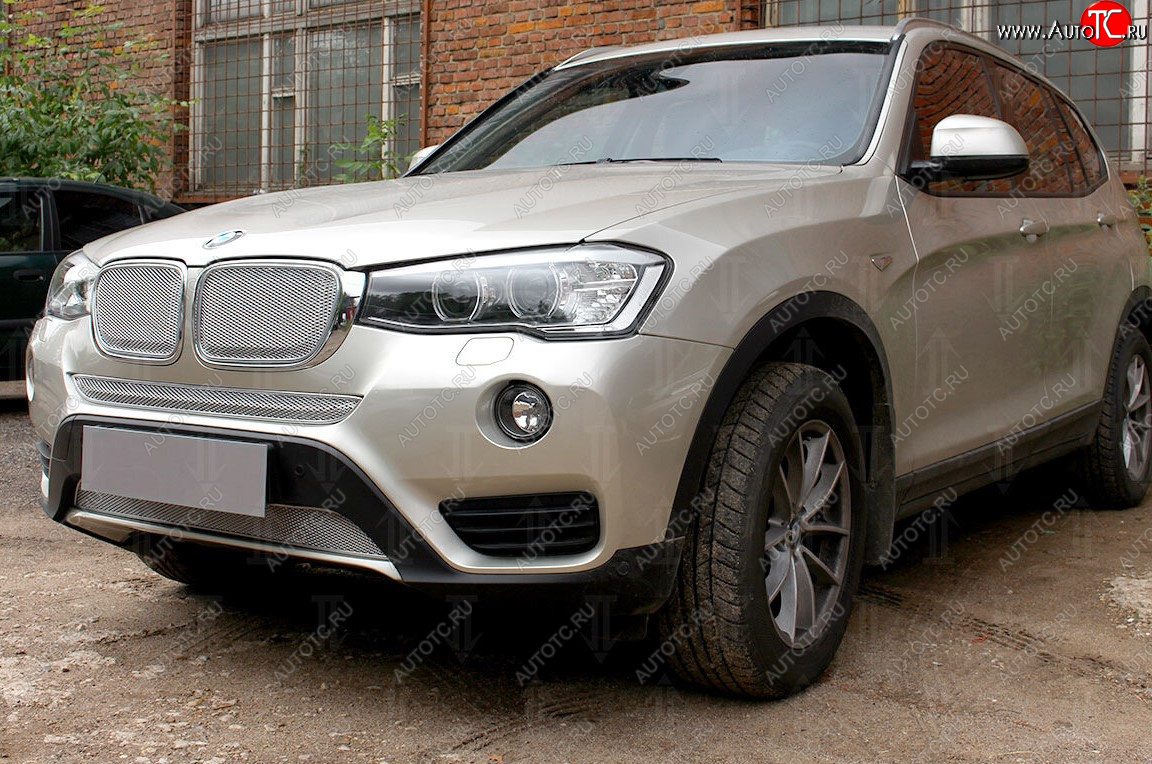 6 849 р. Защитная сетка решетки радиатора Стрелка 11 Премиум (алюминий)  BMW X3  F25 (2014-2017) рестайлинг (Цвет: хром)  с доставкой в г. Кемерово