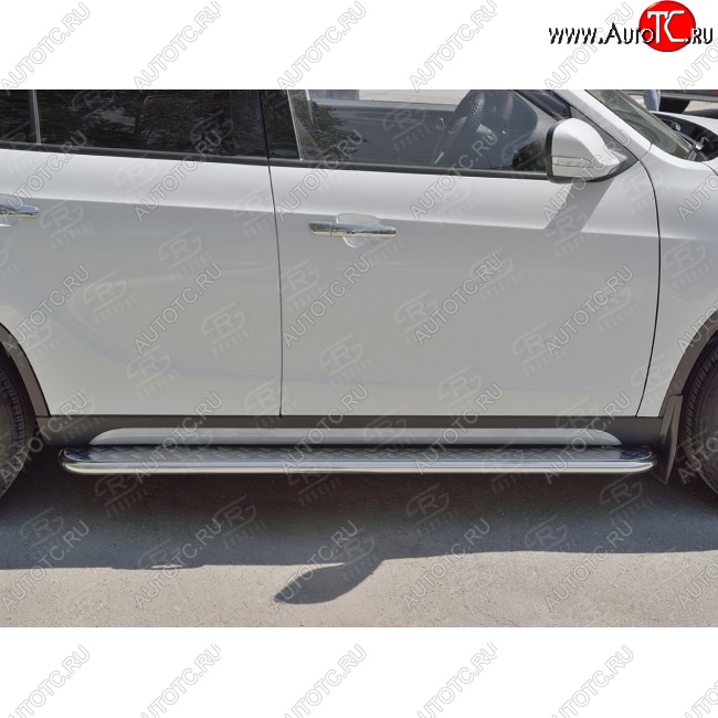 24 649 р. Порожки для ног (Ø42 мм) SLITKOFF Brilliance V5 (2012-2018) (лист - алюминий, профиль - нержавейка)  с доставкой в г. Кемерово