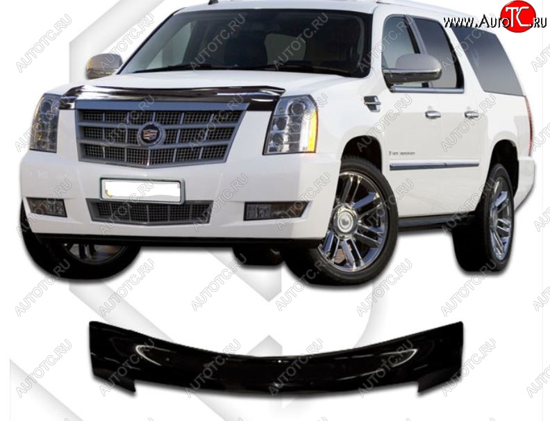 2 969 р. Дефлектор капота CA-Plastiс Cadillac Escalade GMT926 джип 5 дв. короткая база (2006-2014) (Classic черный, Без надписи)  с доставкой в г. Кемерово