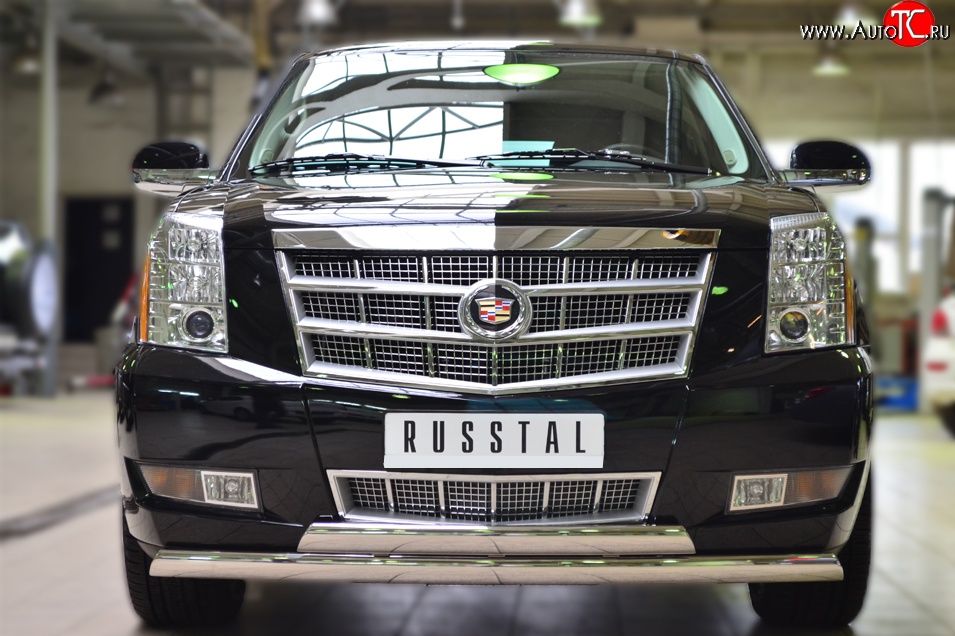 19 999 р. Защита переднего бампера (2 трубыØ75х42 мм, нержавейка) Russtal Cadillac Escalade GMT926 джип 5 дв. короткая база (2006-2014)  с доставкой в г. Кемерово