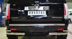 Защита заднего бампера (2 трубы Ø76 и 42 мм уголки, нержавейка) SLITKOFF Cadillac Escalade  GMT926 джип 5 дв. (2006-2014) короткая база