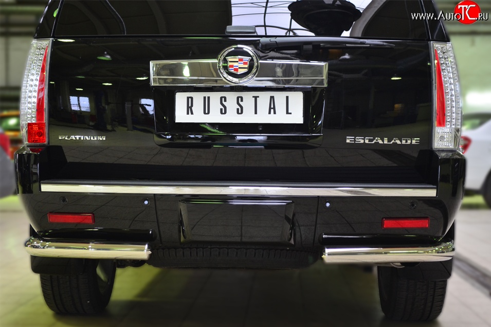 14 399 р. Защита заднего бампера (Ø76 мм уголки, нержавейка) SLITKOFF  Cadillac Escalade  GMT926 джип 5 дв. (2006-2014) короткая база  с доставкой в г. Кемерово