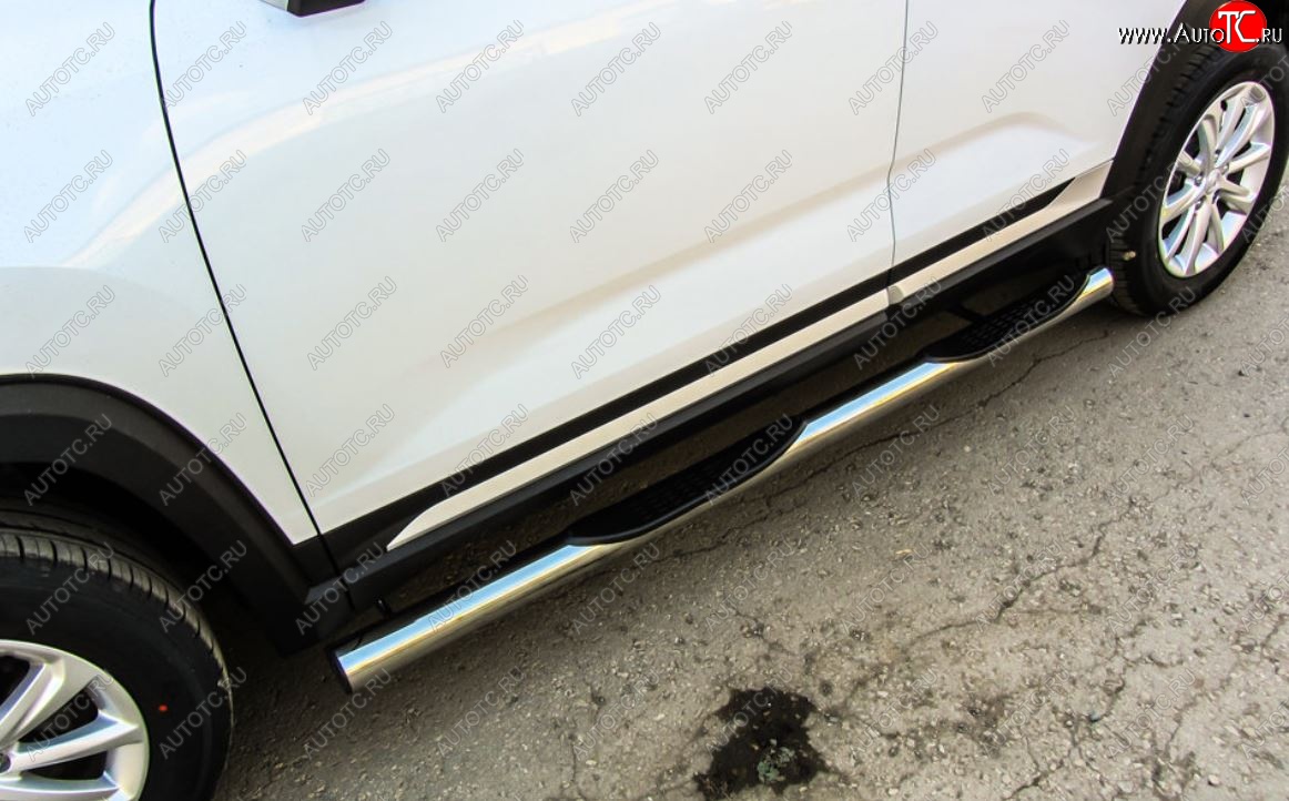 18 349 р. Защита порогов Slitkoff (d76 мм, с проступями)  Changan CS35 Plus (2018-2022) дорестайлинг (Нержавейка, Полированная)  с доставкой в г. Кемерово