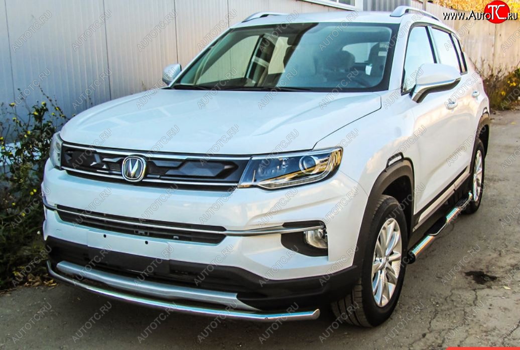 10 849 р. Защита переднего бампера Slitkoff (d42 мм)  Changan CS35 Plus (2018-2022) дорестайлинг (Нержавейка, Полированная)  с доставкой в г. Кемерово