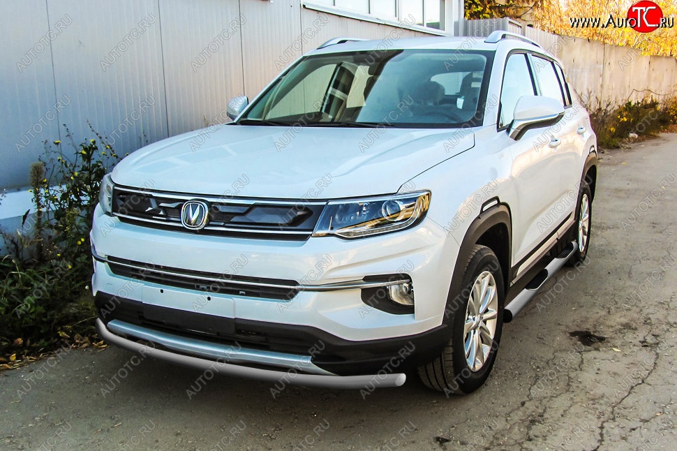7 599 р. Защита переднего бампера Slitkoff (d42 мм)  Changan CS35 Plus (2018-2022) дорестайлинг (Сталь с полимерным покрытием. Цвет: серебристый)  с доставкой в г. Кемерово