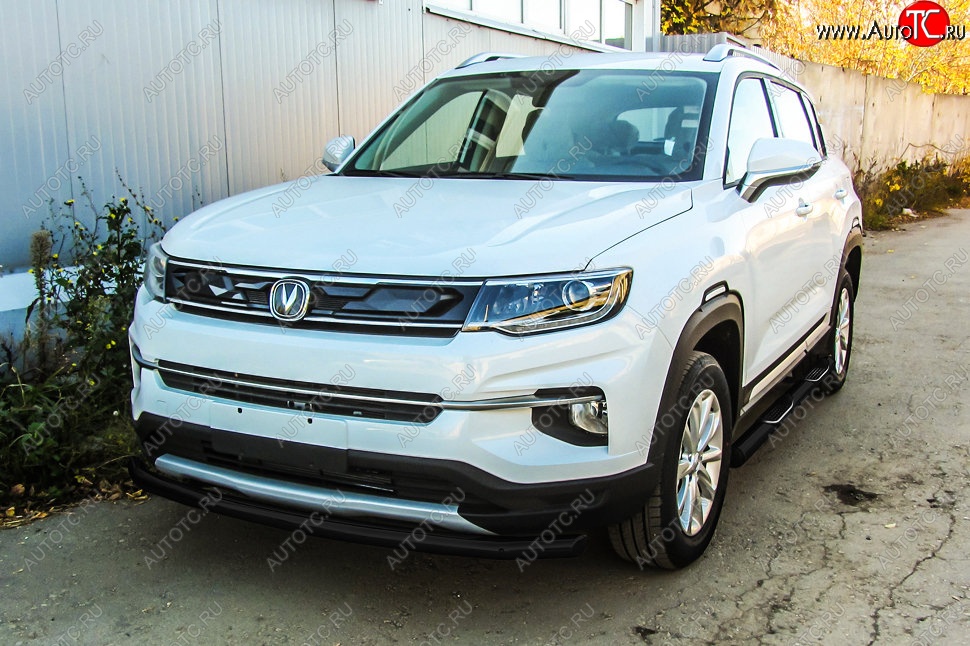 8 249 р. Защита переднего бампера Slitkoff (d57) Changan CS35 Plus дорестайлинг (2018-2022) (Сталь с полимерным покрытием. Цвет: чёрный)  с доставкой в г. Кемерово