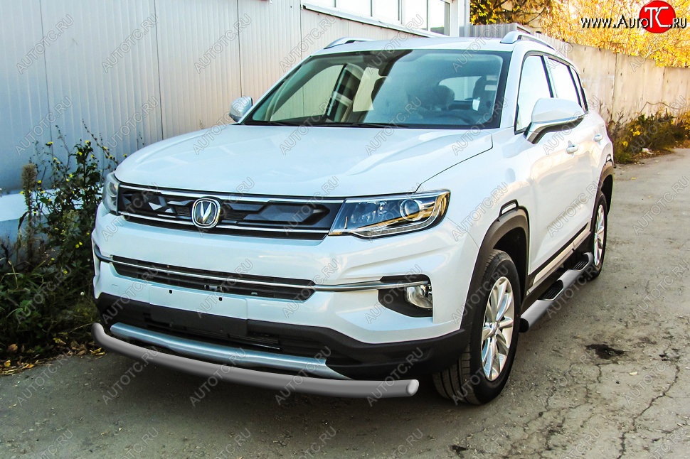 8 249 р. Защита переднего бампера Slitkoff (d57)  Changan CS35 Plus (2018-2022) дорестайлинг (Сталь с полимерным покрытием. Цвет: серебристый)  с доставкой в г. Кемерово