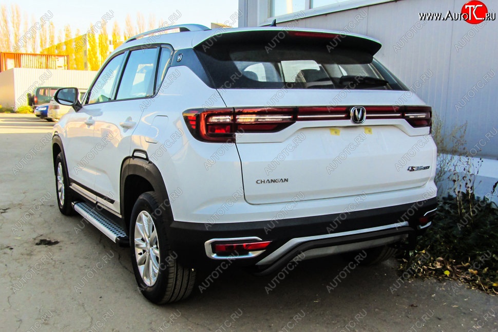 7 599 р. Защита заднего бампера Slitkoff (скоба, d42)  Changan CS35 Plus (2018-2022) дорестайлинг (Сталь с полимерным покрытием. Цвет: чёрный)  с доставкой в г. Кемерово