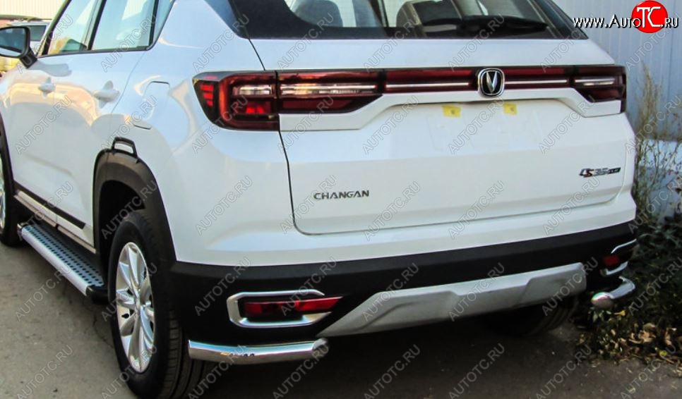 9 699 р. Защита заднего бампера Slitkoff (уголки из 1 трубы d57 мм)  Changan CS35 Plus (2018-2022) дорестайлинг (Нержавейка, Полированная)  с доставкой в г. Кемерово