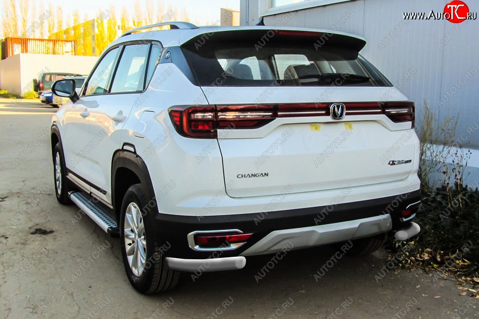 6 799 р. Защита заднего бампера Slitkoff (уголки из 1 трубы d57 мм)  Changan CS35 Plus (2018-2022) дорестайлинг (Сталь с полимерным покрытием. Цвет: серебристый)  с доставкой в г. Кемерово