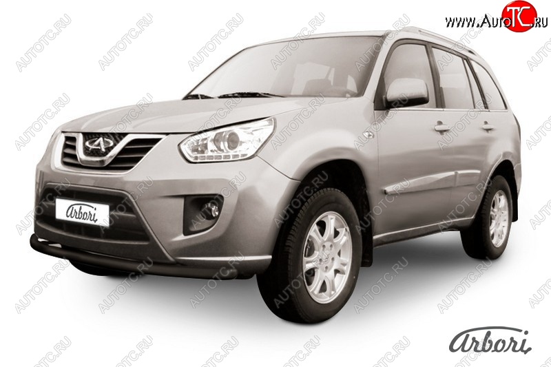 8 459 р. Защита переднего бампера Arbori (черная, 1 труба d57 mm). Chery Tiggo T11 рестайлинг (2013-2016)  с доставкой в г. Кемерово