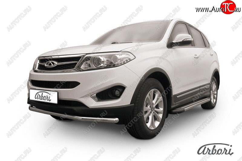 9 989 р. Защита переднего бампера Arbori (легированная сталь, 1 труба d57 mm). Chery Tiggo T11 рестайлинг (2013-2016)  с доставкой в г. Кемерово