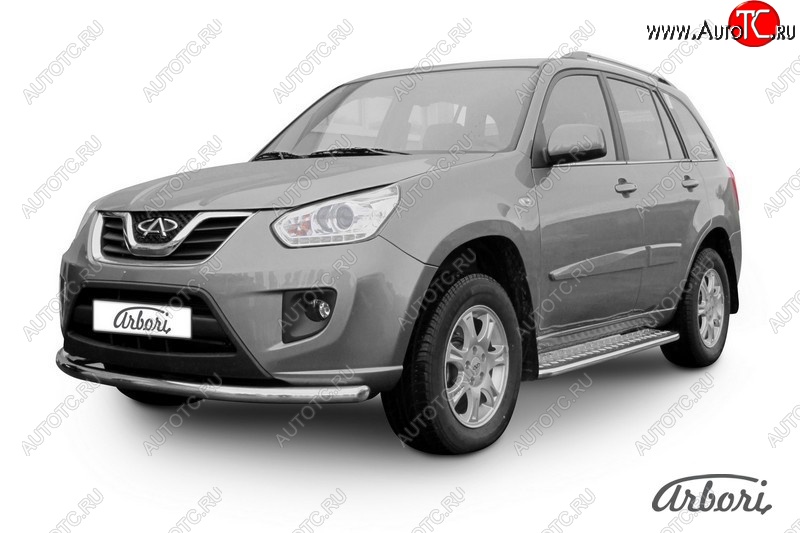 12 329 р. Защита переднего бампера Arbori (легированная сталь, 1 труба d57 mm). Chery Tiggo T11 рестайлинг (2013-2016)  с доставкой в г. Кемерово