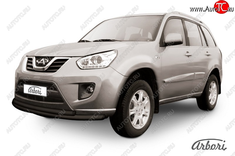 7 289 р. Двойная защита переднего бампера Arbori (черная, 2 трубы d57 и 42 mm). Chery Tiggo T11 рестайлинг (2013-2016)  с доставкой в г. Кемерово