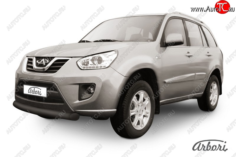 6 389 р. Защита переднего бампера Arbori (короткая, черная, 1 труба d76 mm). Chery Tiggo T11 рестайлинг (2013-2016)  с доставкой в г. Кемерово
