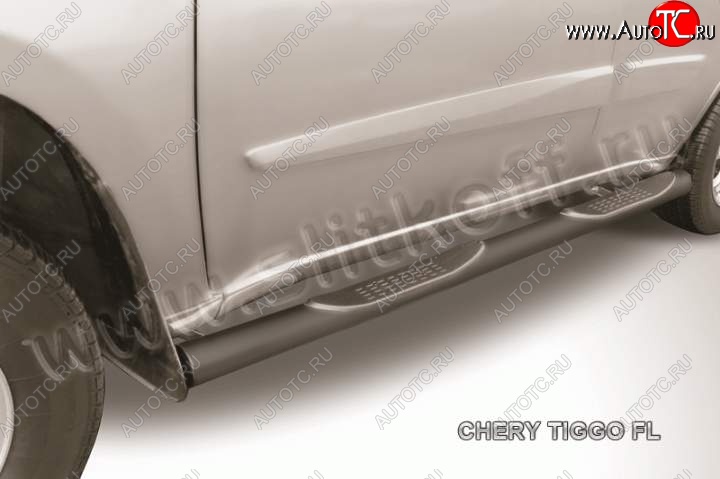 12 399 р. Защита порогов из труб d76 Slitkoff Chery Tiggo T11 рестайлинг (2013-2016) (Цвет: серебристый)  с доставкой в г. Кемерово