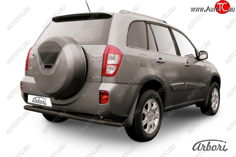 6 029 р. Защита заднего бампера Arbori (длинная, черная, 1 труба d57 mm). Chery Tiggo T11 рестайлинг (2013-2016)  с доставкой в г. Кемерово